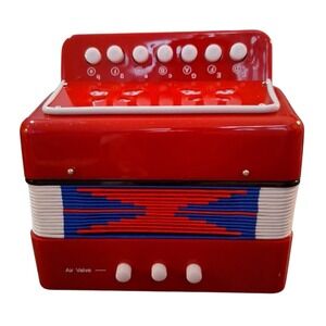 Children's Accordion 10 Button Bass Musical Instrument Red White Blue Gift 6.5"